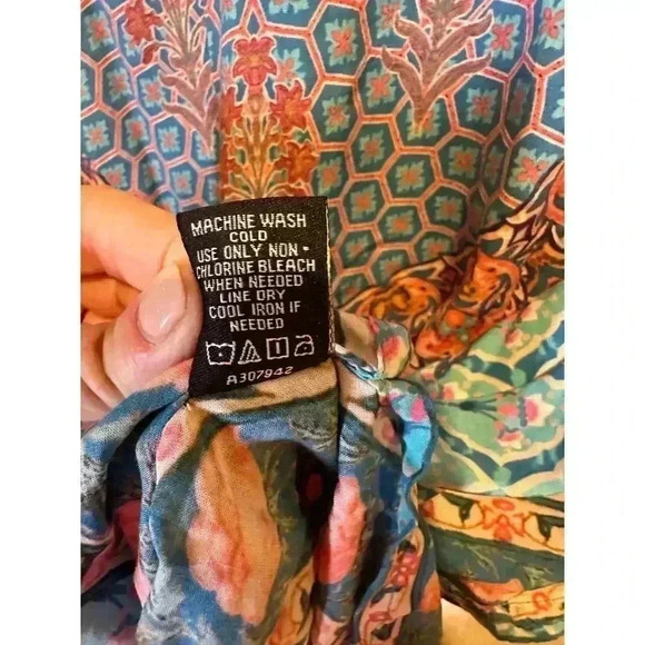 Tolani Womens L Geometric Print Tunic Top Turquoise Boho Artsy Kimono Pullover - Picture 3 of 9